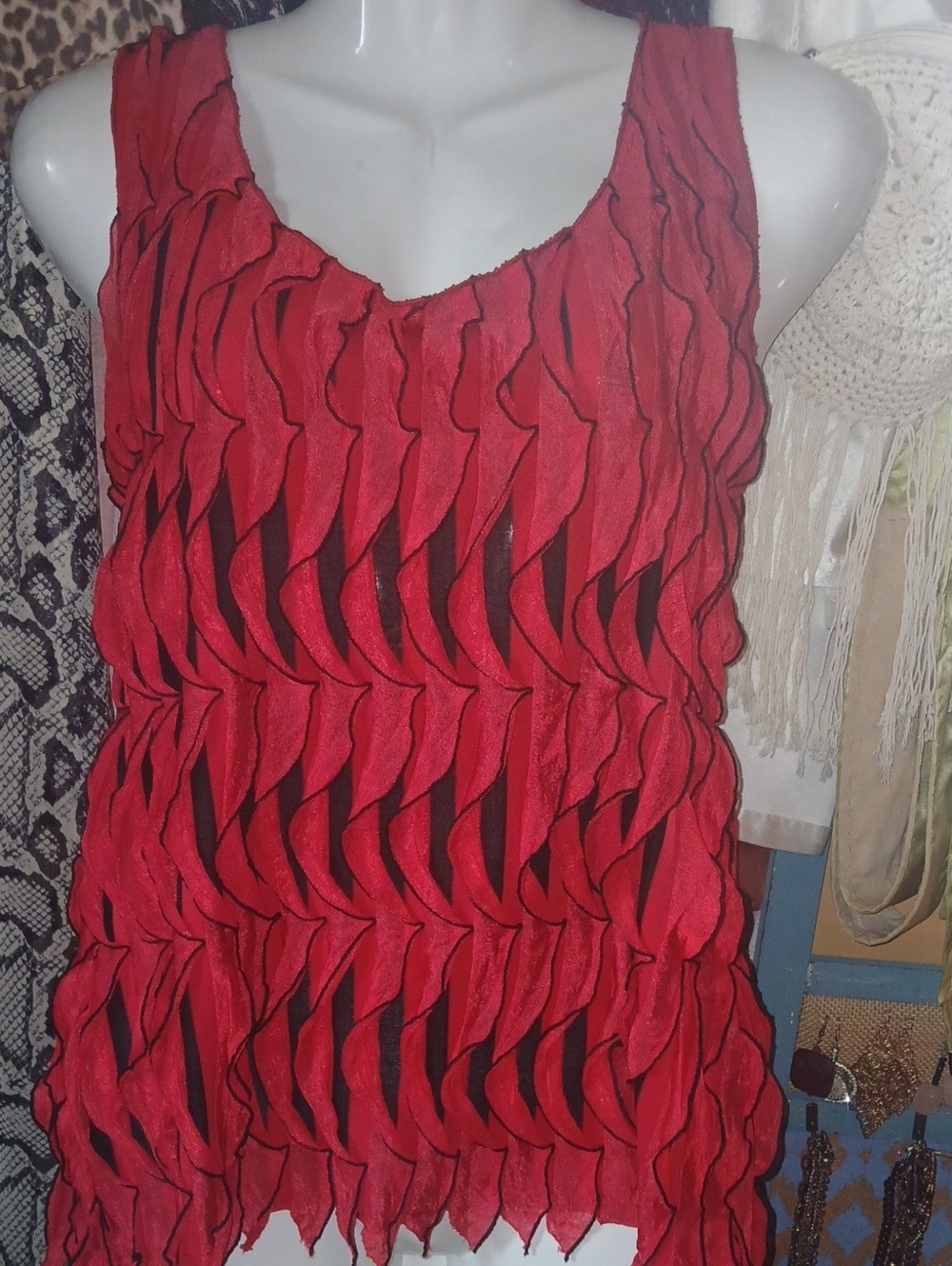 Sunny Leigh Red & Black Ruffle Petals Tank Top Small